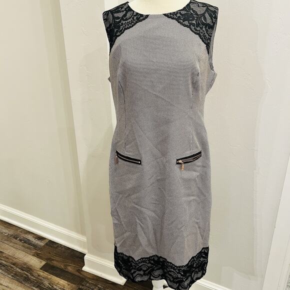 Ivanka Trump Women’s Black White Check Lace Shoulder Dress Size 12 - Picture 1 of 7